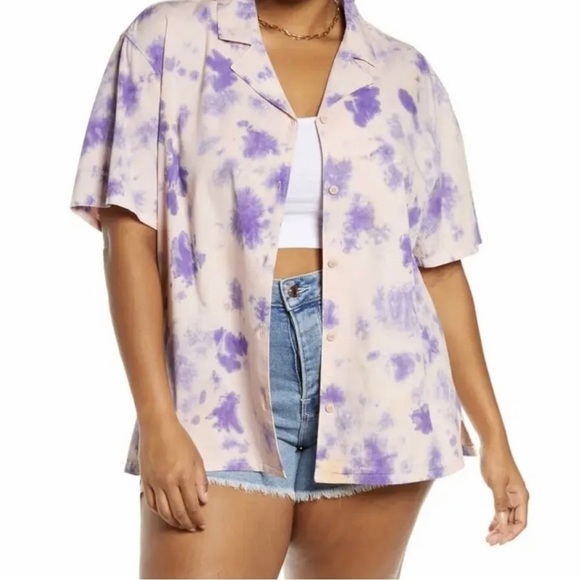 Bp Tie Dye Oversized Short Sleeve Button Up Shirt - Picture 2 of 9